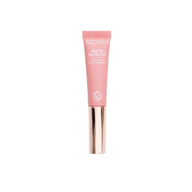 GOSH - MATTE BLUSH UP-002 Fard à Joues Crème ROSE Poussiéreux en tube ROSE Mat avec Capuchon ROSE Doré à Ouverture par Torsion et Applicateur Éponge Intégré, Offrant une Formule Lisse et Non Collante Qui s'Estompe Instantanément pour une Touche Mate Naturelle et Longue sur les Joues.