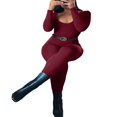 thumbnail image 4 of Women Long Jumpsuit Solid Color Long Sleeve U Neck Slim Bodysuit, 4 of 7