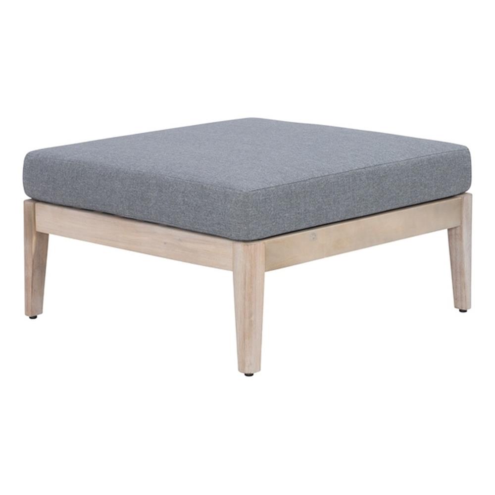 Linon Morningside Ottomane d'Extérieur en Bois d'Acacia avec Coussin Gris, Naturel
