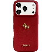Red Bottom 3D Gold Lucky Horse Phone Case, 2026 New Year's Pony Mobile Phone Case, Imitation Leather (for 13pro)