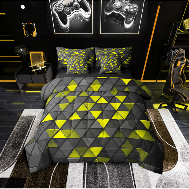 Erosebridal Stereoscopic Triangle Bedding Sets Twin Size,Gradien Geometric Comforter Sets with Sheets,Neon Decor,Reversible,7pcs
