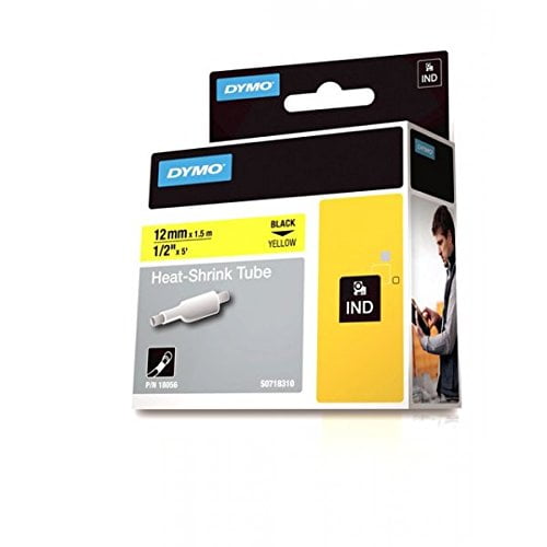 DYMO Tubes Thermorétractables Industriels pour Fabricants d'Étiquettes DYMO RhinoPro Industriels, Noir sur Jaune, 1/2 Pouces, (18056)