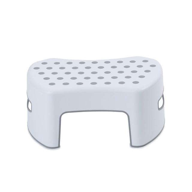 Mistral® Marchepied Marchepied Mini Blanc avec un design compact Incurvé, Plateforme Antidérapante avec Trous Circulaires, Poignées de Transport au Toucher Doux et une base Antidérapante Qui Adhère à Toutes les surfaces, Idéal pour l'Apprentissage de la Propreté des Tout-Petits et l'Utilisation à la Salle de Bain.