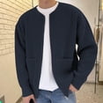 thumbnail image 4 of RXIRUCGD Cardigan à Col Rond pour Homme en Tricot Uni en Velours Paon, Coupe Décontractée, Chandail à Fermeture Éclair, Bleu Foncé, Taille : L, 4 of 8
