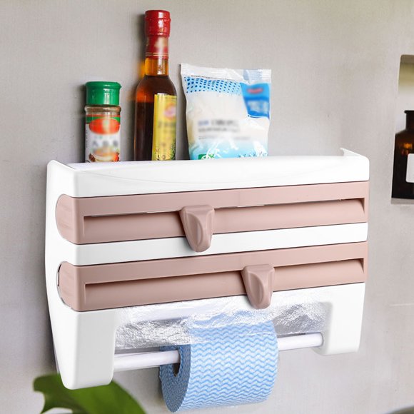 HURRISE Wall-Mount Sauce Bottle Storage Rack Paper Towel Holder Preservative Film Dispenser, Film Storage Rack, Preservative Film Dispenser
