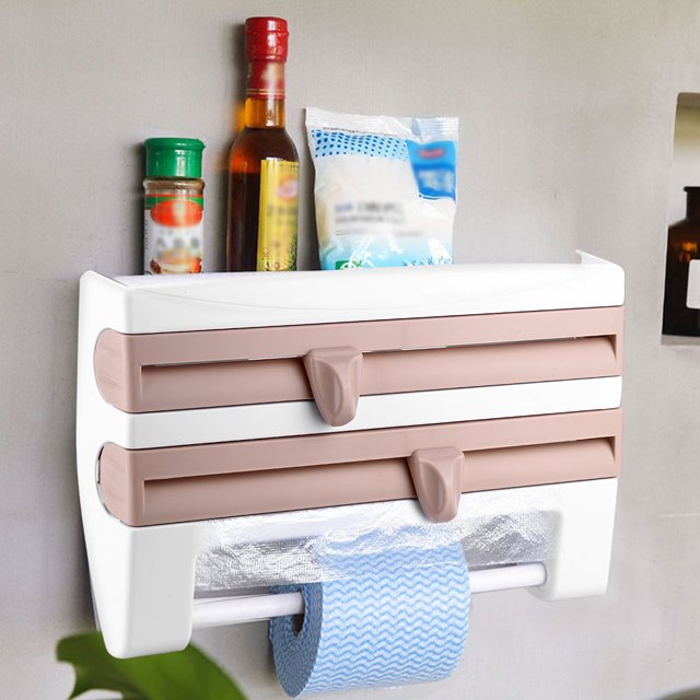 HURRISE Wall-Mount Sauce Bottle Storage Rack Paper Towel Holder Preservative Film Dispenser, Film Storage Rack, Preservative Film Dispenser