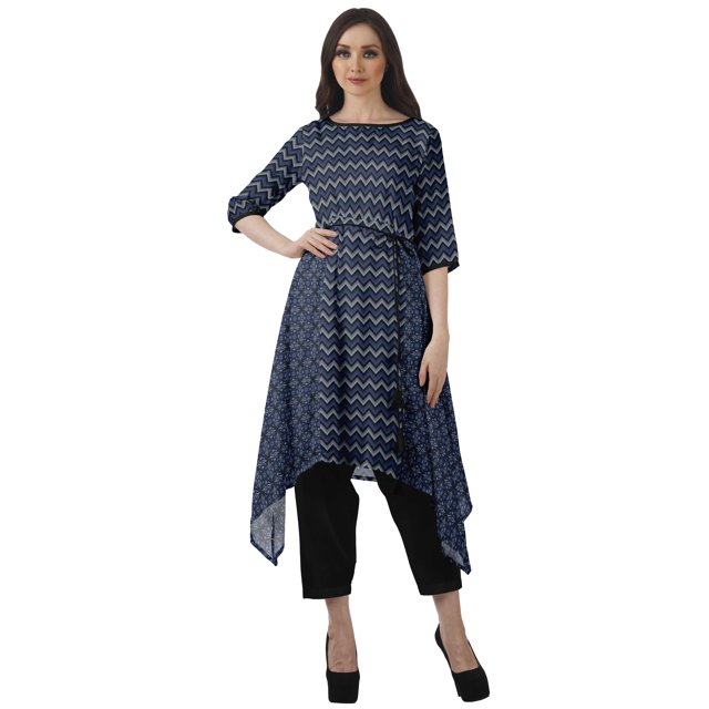 Moomaya Printed Traditional Clothing Womens Asymmetric Kurti Kurta With Pant Set