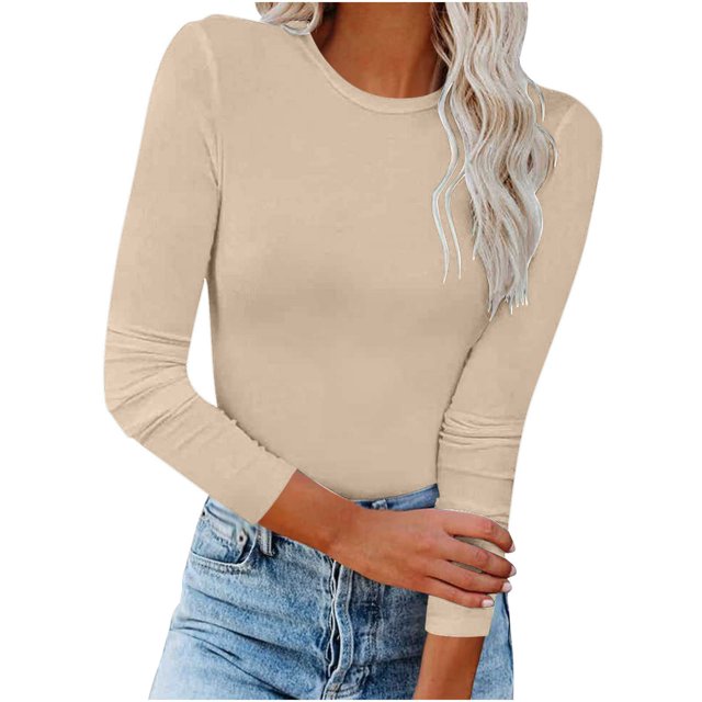 Qertyioot T-Shirt Blouse Basique Aguichant Moulante Extensible à Manches Longues pour Femme, Mode d'Automne, Hauts Unis