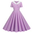 thumbnail image 2 of Robes Grande Taille Commerce Extérieur Col en V Manches Courtes Rétro Double Boutonnage Bouton Robe d'Été Violette S, 2 of 5