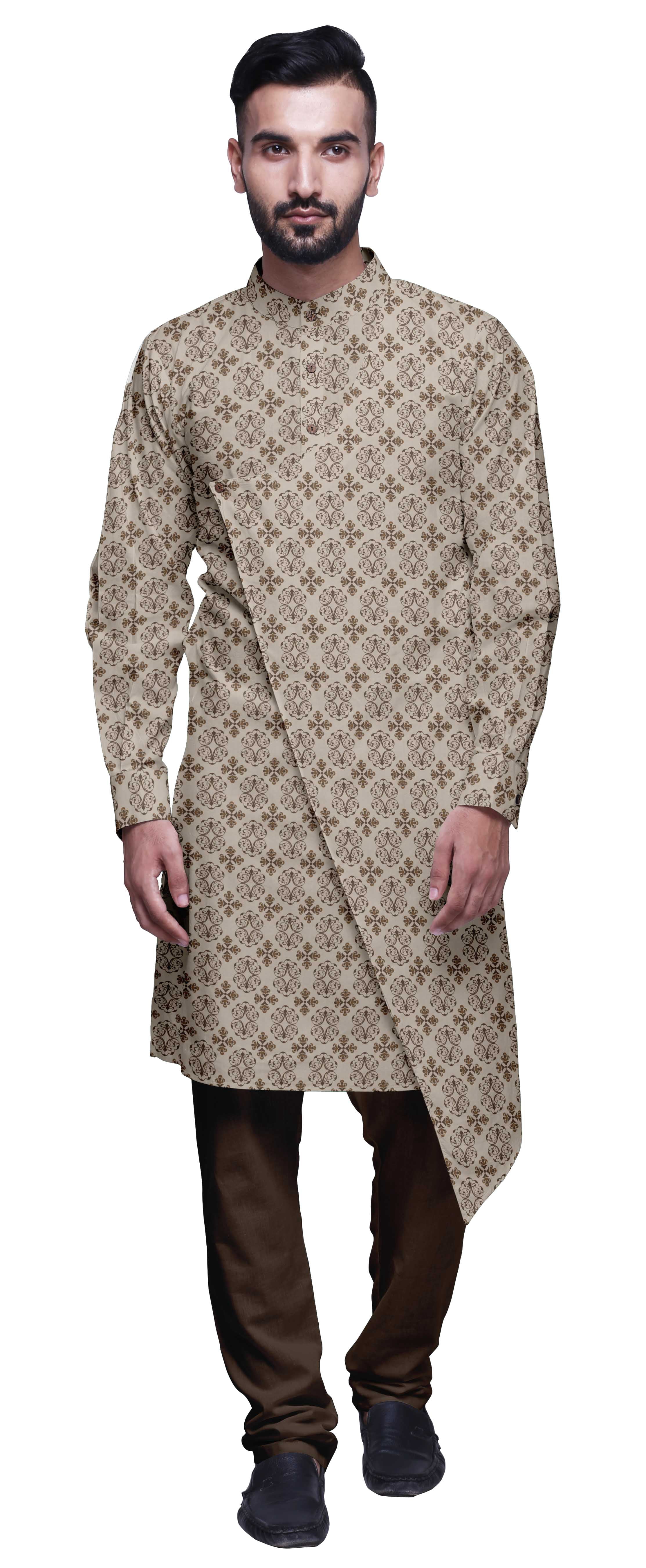 Atasi Kurta Pyjama de Designer pour Hommes Ensemble Kurta Angrakha Imprimé Vêtements d'Été
