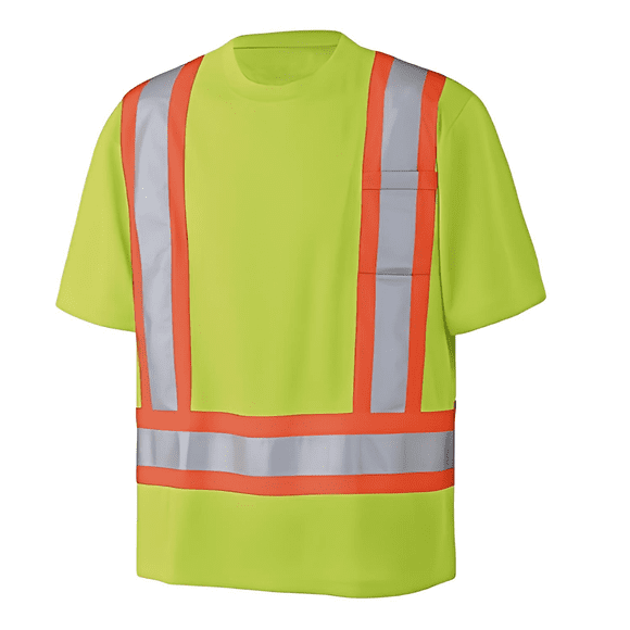 High Visibility Safety T-Shirt for Men – Hi Vis Yellow Reflective Work Shirt, ANSI Style, Breathable Polyester Construction Tee - Size Large