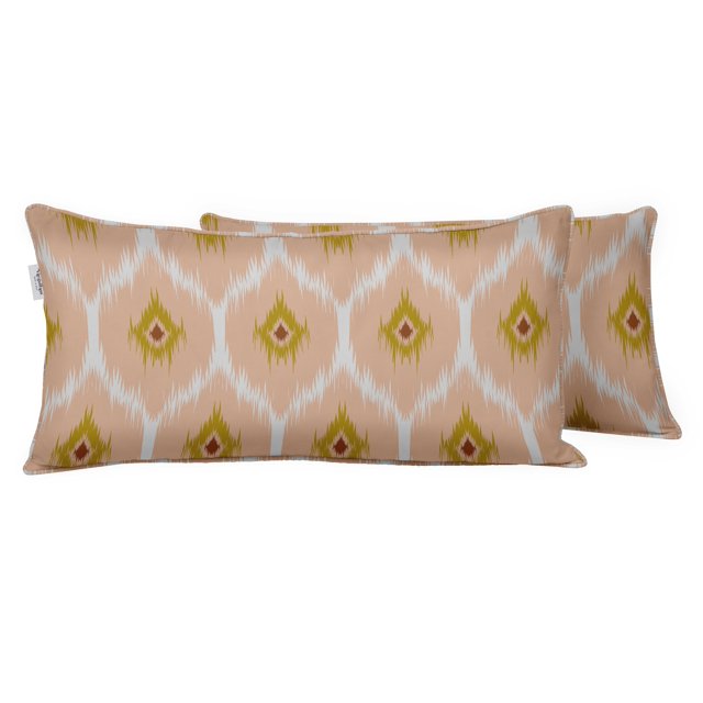 VargottamIndoor/OutdoorPolyester FabricLumbarPillowCover,All-Weather Waterproof Rectangular Cushion Case for Patio Furniture,12" x 20"Set of 2 -Ikat-86
