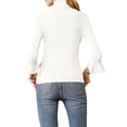 thumbnail image 3 of INSPIRE CHIC Pull à col roulé pour femmes à manches 3/4 avec volants, tricot slim en rib, S Blanc, 3 of 8