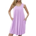 thumbnail image 2 of Ovzne Robes d'Été pour Femmes Robe Femmes Femmes Couleur Unie avec Poches Chemises de Nuit Sans Manches Vêtements de Nuit Chemise de Nuit à Plis devant Col Rond Robe de Nuit Robe de Printemps Liquidation, 2 of 7