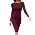 thumbnail image 2 of TopLLC Longues Robe à Manches à Col Rond Mode Femme Décontractée Robe à Manches Longues à Col Rond Unie à Cordon Robe Femme, 2 of 9
