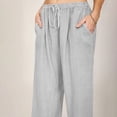 thumbnail image 4 of WEIYLL Pants for Women Linen Elastic High Waist Drawstring Wide Leg Yoga Grey Pant size L, 4 of 8