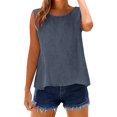 thumbnail image 4 of YAZHPA Hauts en Lin pour Femmes, Débardeurs en Coton et Lin pour Femmes Décontractés Sans Manches Chemises d'Été Col Ras du Cou Camisole, Bleu Marine TG, 4 of 5