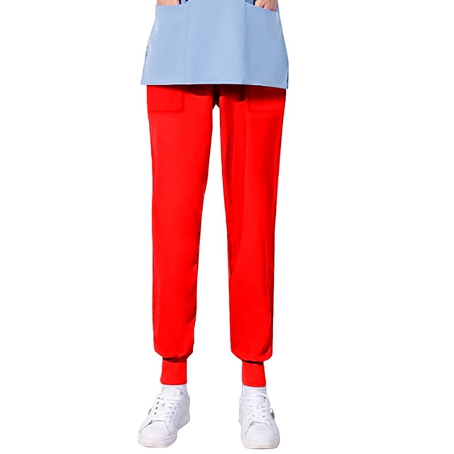 TIMIFIS Scrub for Women Solid Color Four Season Loose Bunched Feet Nurse Work Pants Scrub Pants - Spring/Summer