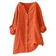 thumbnail image 2 of Wensltd Chemises à Manches Longues Col en V pour Femmes Tunique en Lin Ample avec Poche, 2 of 6