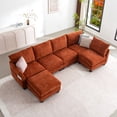 thumbnail image 1 of 124" Modular Sectional Sofa, U-Shaped 6 Seater Sectional Sofa with Storage Ottoman & USB Ports,Orange, 1 of 9