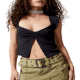 thumbnail image 1 of V Neck Split Hem T-Shirts for Women  Ruched Crop Tops with Short Sleeves, 1 of 4
