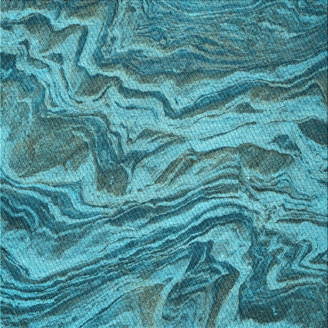 Ahgly Company Tapis d'Intérieur Lavable à la Machine, Carré, Transitionnel, Vert Sarcelle, Tapis de Zone, 7 Pieds Carré