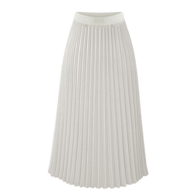AherBiu Long Skirts for Women High Waisted Chiffon Pleated Ruffle Flowy A-Line Summer Casual Skirt