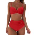 thumbnail image 1 of Huesdet Women Two Piece Bikini Swimsuit Color Block Bathing Suits Halter Triangle String Bikini Sets(Red,XXL), 1 of 7