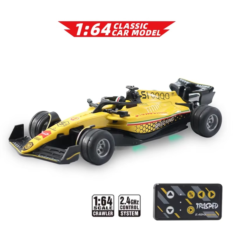 1:64 RC Formula Racing Car Mini 2.4G Alloy Remote Control Car with Light Adjustable Speed Cars Toys for Children's Gifts-Yellow