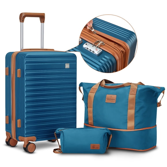3-Piece Carry-on Suitcase Set, 20-inch Hard-Shell Suitcase with Spinner Wheels and Combination Lock, Unisex Lightweight Travel Suitcase