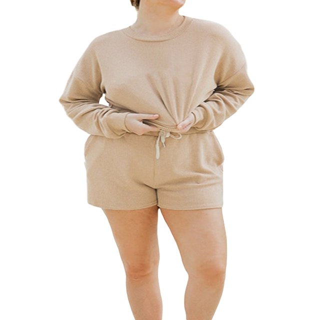 Sweat-shirt et Short Élastique pour Femme Survêtement 2 Pièces à Manches Longues