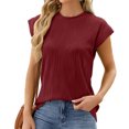 thumbnail image 4 of Penkiiy T-Shirts à Col Rond Décontractés Amples à Manches Courtes pour Femmes, Couleur Unie, Hauts d'Été Basiques S Bordeaux, 4 of 4