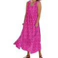 thumbnail image 1 of MAWCLOS Robes Évasées pour Femmes Col Rond Été Plage Robe d'Été Sans Manches Longue Robe Maxi Hawaïenne Vacances Imprimé Floral Rose Rouge 2TG, 1 of 2