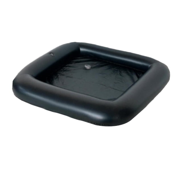 Inflatable Floating Row Swimming Pool Floating Bar Drinking Beach Cooler Mattress Table Beer Inflatable Tray F3E4 Mattress in black plastic material, featuring a square design with a built-in nozzle for quick inflation and deflation. Compact and portable, it serves as a cooler for beverages and snacks, ideal for camping gear, beach parties, and family gatherings.