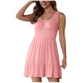 thumbnail image 2 of BEFOKA Robe pour Femme Grande Taille, Liquidation de Robes d'Été pour Femmes, Robe d'Été Unie Sans Manches à Col Rond Type Camisole Courte pour Femme, 2 of 5