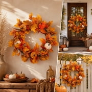 Thanksgiving Pumpkin and Maple Leaf Wreath, Multicolor Artificial Harvest Decor for Doors, Windows, Fireplaces and Fences, Autumn Festival Decoration