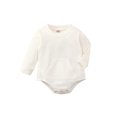 thumbnail image 1 of Kmbangi Baby Cotton Romper Long Sleeve Crew Neck Solid Color Pocket Bodysuit, 1 of 9