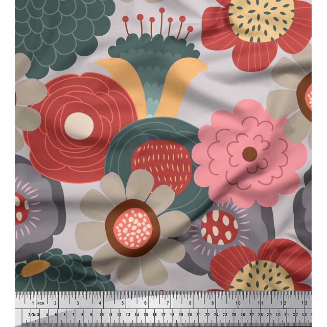 Soimoi Moss Georgette Fabric Flower Artistic Print Fabric by the Yard 42 Inch Wide