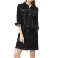 thumbnail image 1 of INSPIRE CHIC Robe-Chemise en Denim pour Femme, Manches 3/4, Mini Robe Chemise en Jean à Boutons, TG, Noir, 1 of 8