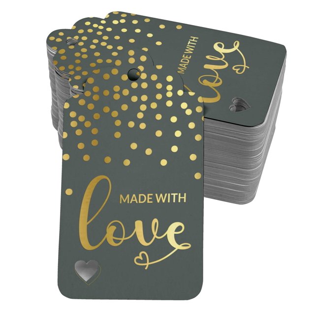 Inkdotpot 100 Pack Made With Love Text Favor Paper Tags Craft Real Gold Foil Hang Tag