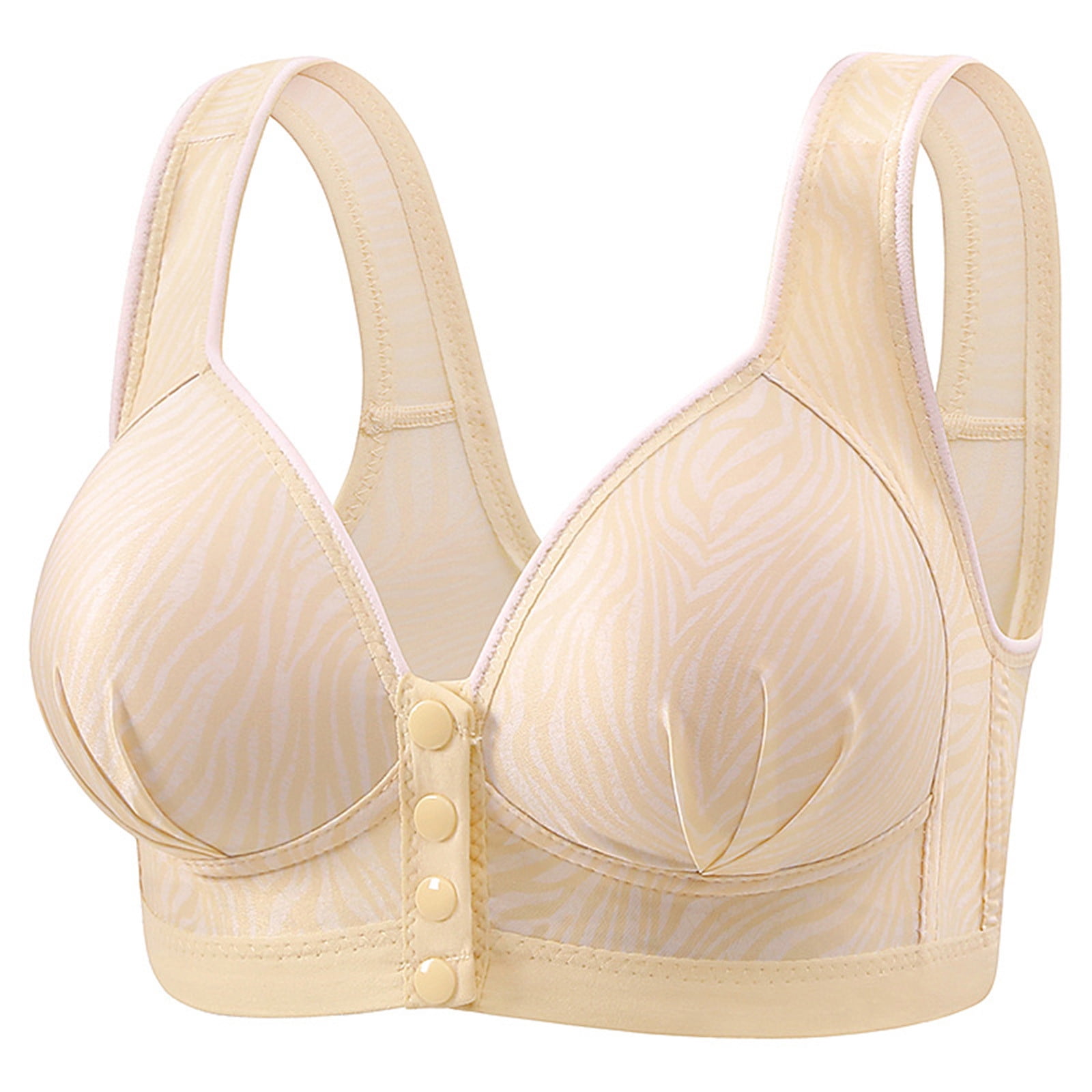 LOVZFMLL Bras for Women Woman's Stripe Print Front Buckle Elastic Style Medium Sized Bra Without Steel Rim Beige 42/95
