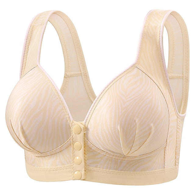 LOVZFMLL Bras for Women Woman's Stripe Print Front Buckle Elastic Style Medium Sized Bra Without Steel Rim Beige 42/95