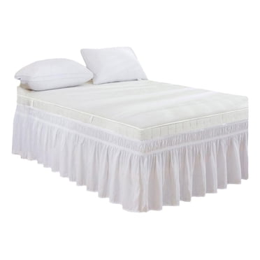 Jupe de Lit Élastique de Couleur Unie, Jupe de Lit Encastrée Élastique Xinsrenus, Couvre-Base de Lit Ajusté Doux, Respirant et Antidérapant pour Lit Simple, Double, Grand, Très Grand, Blanc