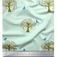 thumbnail image 1 of Soimoi Moss Tissu Georgette Imprimé Oiseaux & Arbres 1 Yard 42 Pouces de Large, 1 of 3