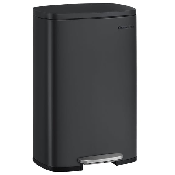 SONGMICS Poubelle de Cuisine, Poubelle de 8 Gallons (30 L) avec Couvercle, Acier Inoxydable, Fermeture en Douceur et Reste Ouverte, Seau Intérieur, Grand Pédale Antidérapante, Noir Encre