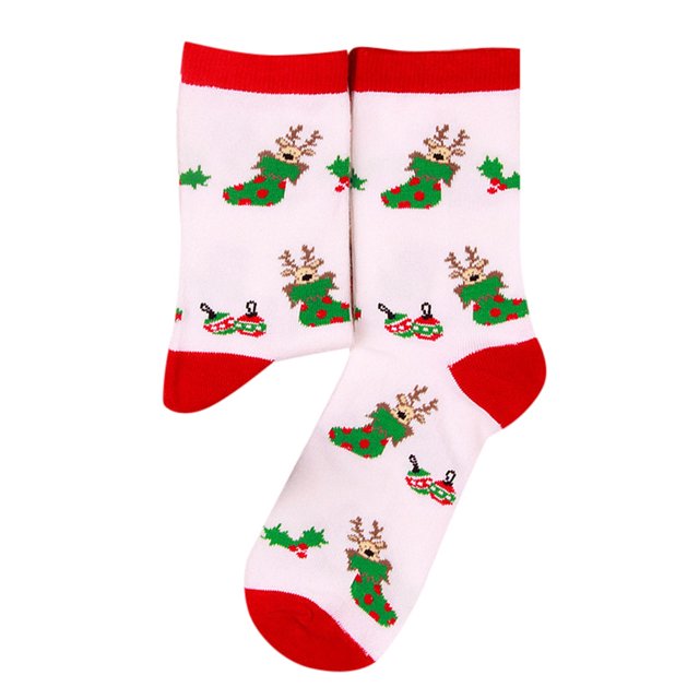 TIEVOSA Bas Mi-Mollet Imprimés de Noël Bas pour Femmes Chaussettes Festives (Blanc)