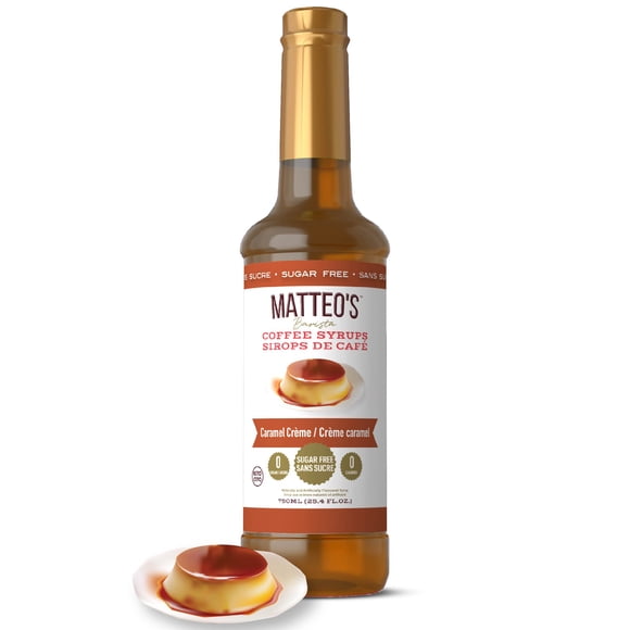 Matteo's Sirop Aromatisant Sans Sucre pour Café, Caramel Crème, Délicieux Sirop de Café, 0 Calories, 0 Sucre, Compatible Keto (750mL, Bouteille Unique)