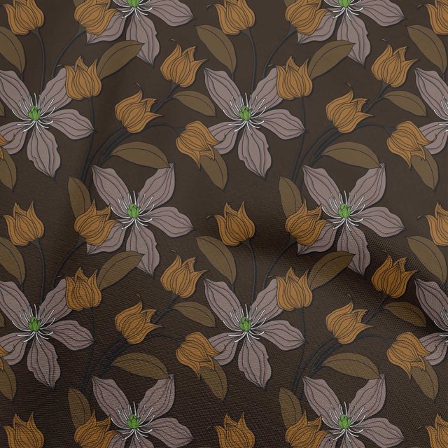 oneOone Cotton Flex Brown Fabric Floral Retro Sewing Craft Projects Fabric Prints By Yard 40 Inch Wide