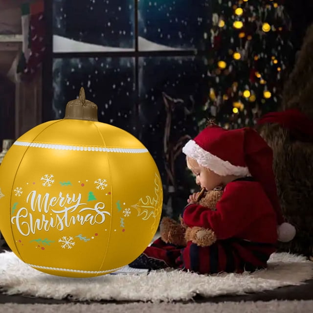 PEONAVET 24 Inch Giant Inflatable Christmas Ball Large Outdoor Blow Up Inflatables for Yards Lawns Porches Gardens Front Door Decorations(Yellow)
