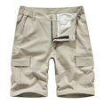 thumbnail image 2 of SDNall Men Casual Solid Zipper Button Pockets Elastic Waist Cropped Cargo Shorts, 2 of 9